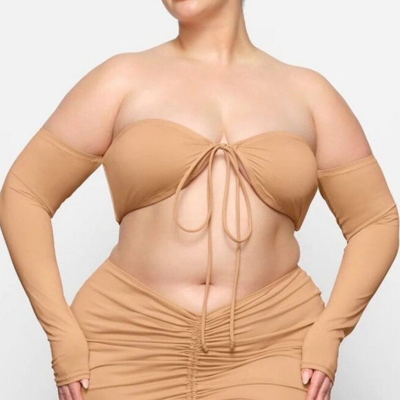 NWT SKIMS RECYCLED SWIM LONG SLEEVE BIKINI TOP, 2X, OCHRE - Picture 3 of 5